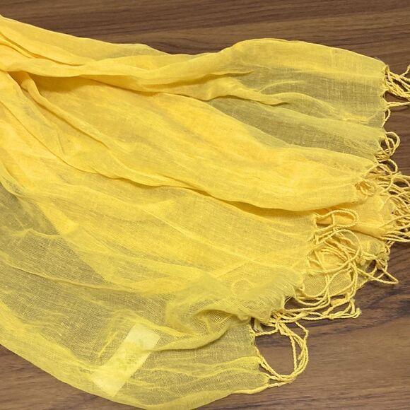 Scarf/Wrap Made From 100 Crinkled Cotton with Fringe on the Ends. Bright Yellow. - Picture 3 of 5